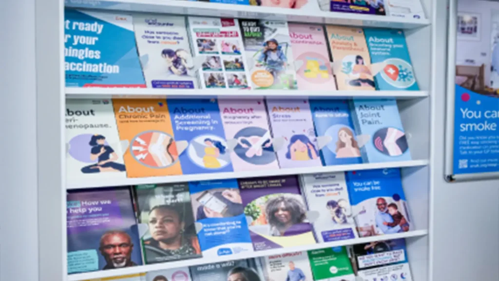 Leaflets in a GP waiting room